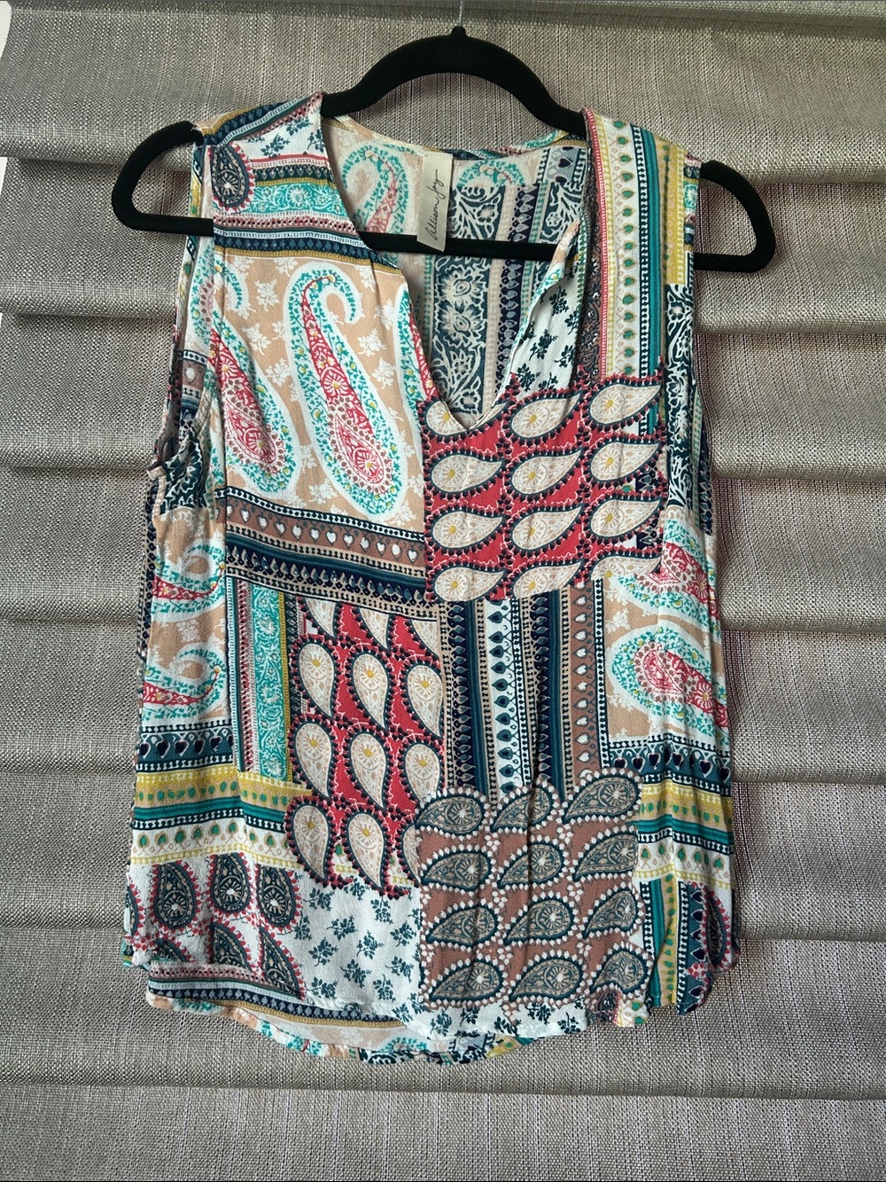 Allison Joy Mixed Paisley Patchwork Tank Top - Teal, Tan & Coral